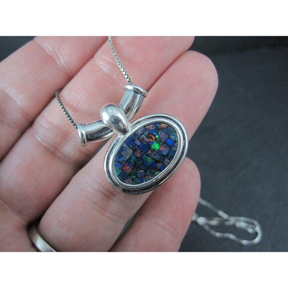 Sterling Mosaic Opal Inlay Pendant Necklace - Picture 8 of 10